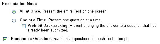 Test Presentation Options