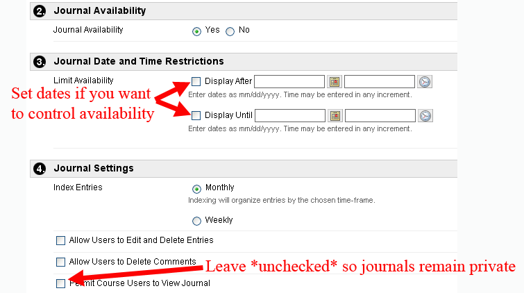 Journal Options