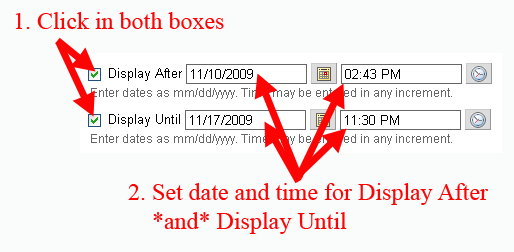 Select Display After and Display Until Dates and Times