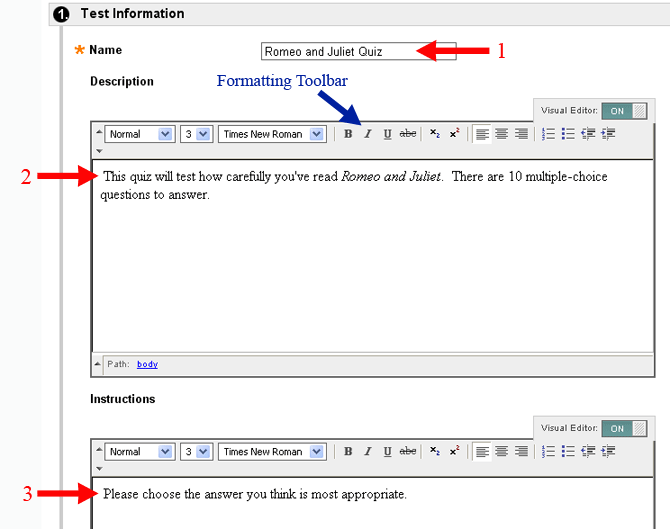 Enter Test Information