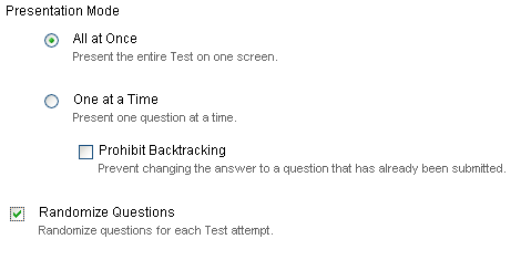 Test Presentation Options