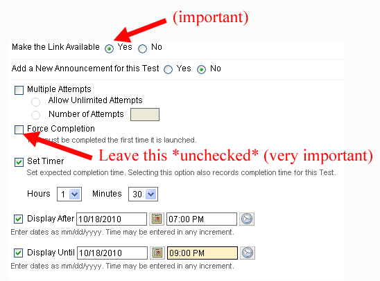 Test Availability Options