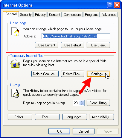 Temporary Internet Files Settings