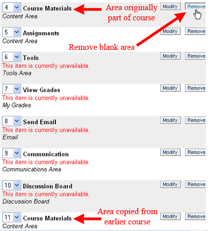 Remove Original (Blank) Course Area