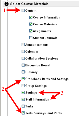 Select Course Materials to Copy