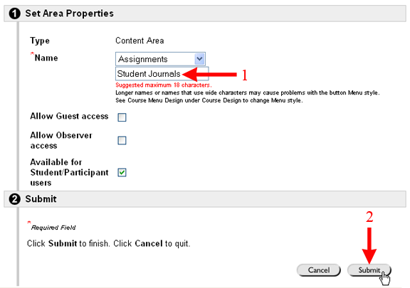 Add Student Journals Area