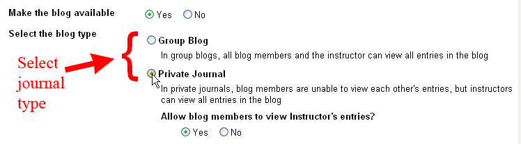 Typical Blog Settings: Private Journal