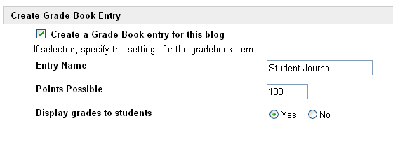 Journal Gradebook Options