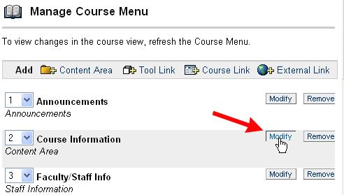 Modify Course Information Button