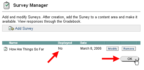 Survey in Survey Manager Window