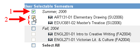 Select Semester(s) and Courses