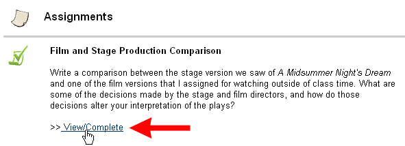 View/Complete Assignment Link