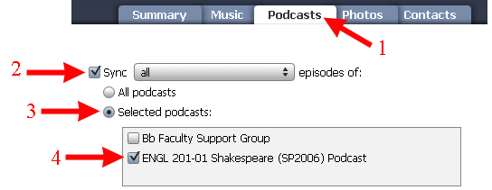 Select the Podcast to Sync Manually