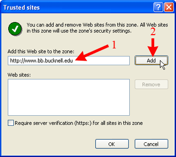 Add Blackboard Server as Trusted Site