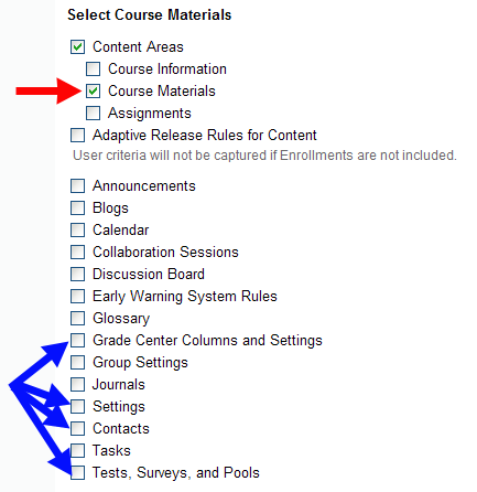 Select Course Materials to Copy