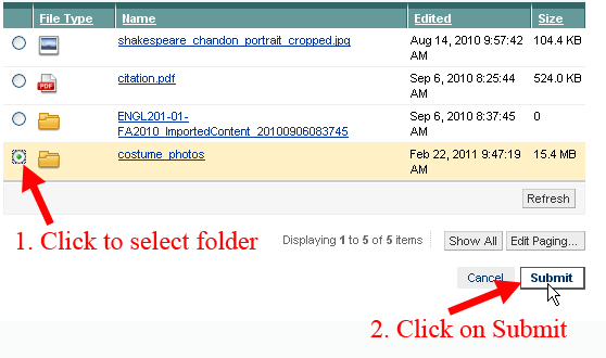 Select Folder and Submit
