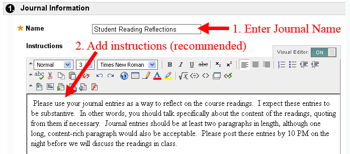 Add Title and Instructions for Journal