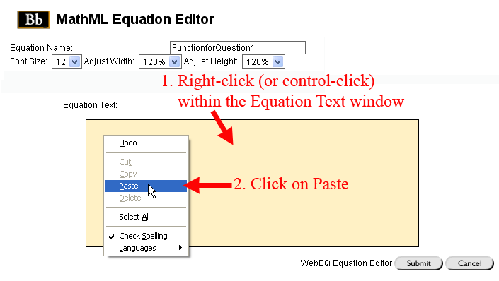 Paste in MathML Text