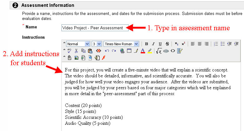 Assessment Name and Instructions