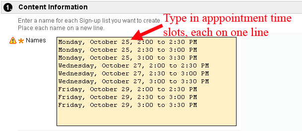 Type in List of Times